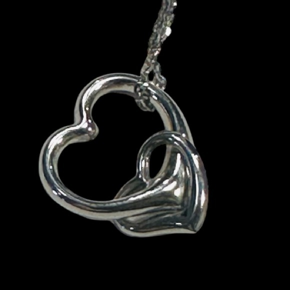 18” 14K White Gold Necklace and Double Heart Charm - Picture 3 of 11